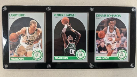 BOSTON CELTICS 3 CARD PLAQUE LARRY BIRD ROBERT PARISH DENNIS JOHNSON Cover