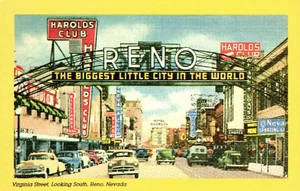 CASINO,THE BIGGEST LITTLE CITY IN THE WORLD,HAROLDS CLUB,1950'S RENO NV POSTCARD - Picture 1 of 2