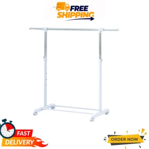 Mainstays verstellbarer rollbarer Kleiderständer Metall Chrom, weiß - Bild 1 von 8