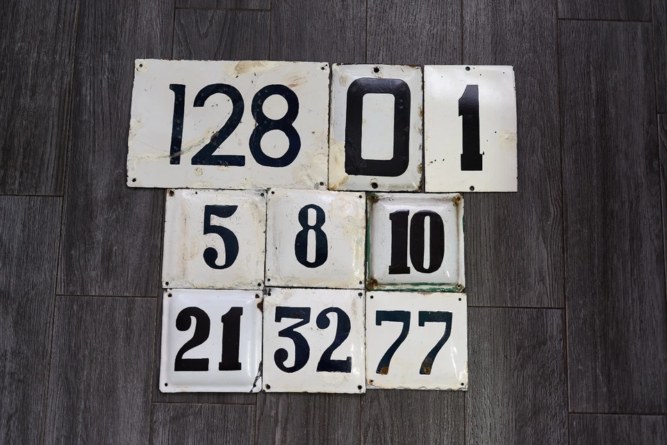 Vintage Soviet Metal Enamel Number Plates – Original, War-Damaged, Collectible - Image 1 of 1