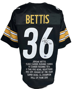 Pittsburgh Steelers Jerome Bettis Autographed Pro Style Black Stat Jersey BAS...