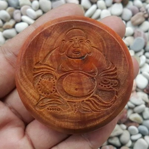 6 Cm Translúcido Raja Kayu Losa Riendo Buda Grabado Borneo Agathis Alba - Imagen 1 de 6