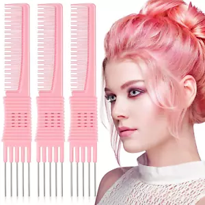 3 Pack Carbon Lift Teasing Combs with Metal Prong, Hair Pick Comb for Women Hair - Picture 1 of 6