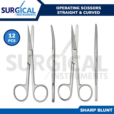 12 tijeras de operación instrumentos veterinarios quirúrgicos 4,5" agudas romas Str & Cvd Foto 1 de 4