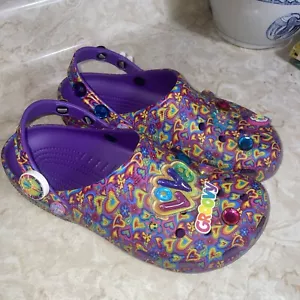 Crocs Classic Lisa Frank Clog Womens Size 9 mens 11 Shoes Purple Hearts Jibbitz - Picture 1 of 9
