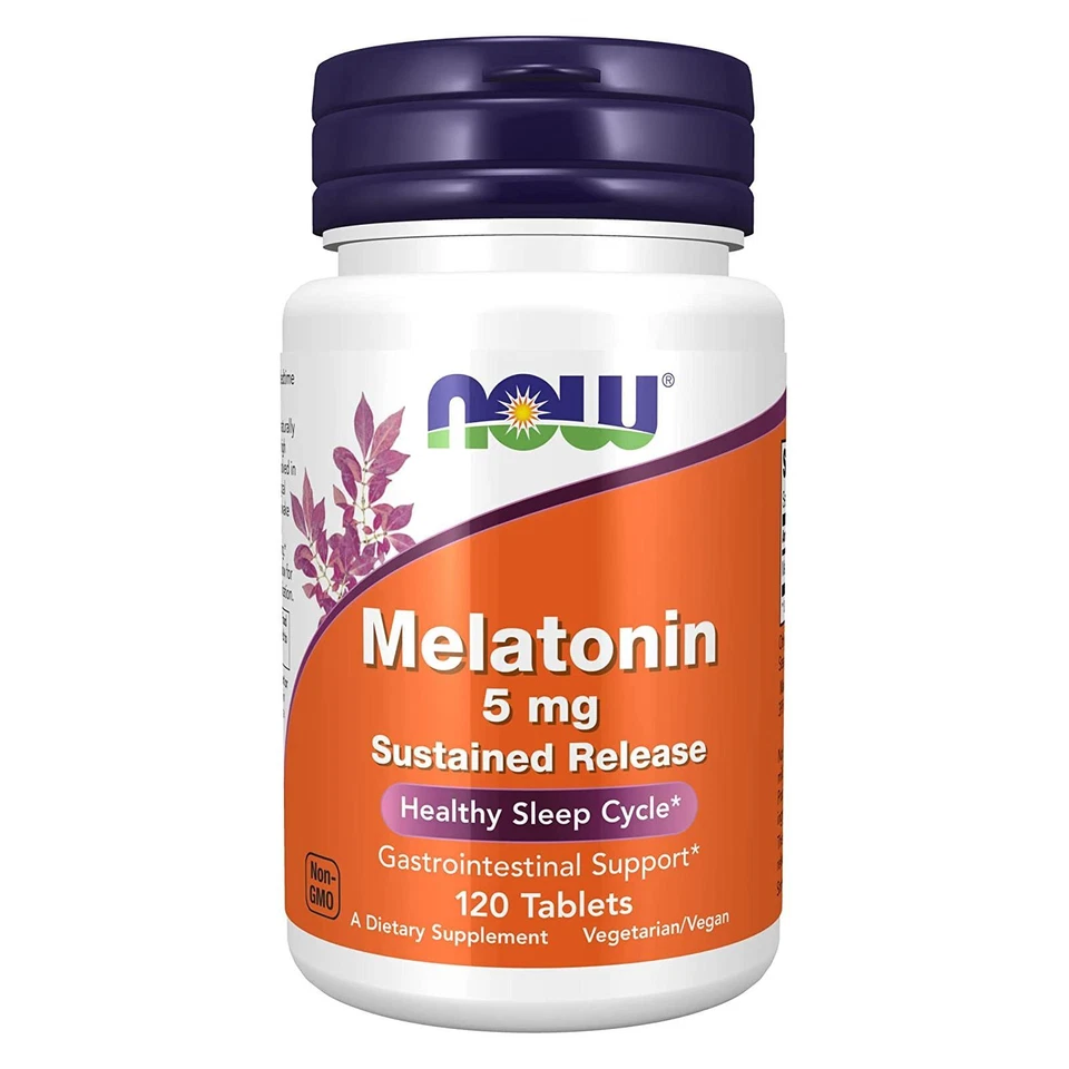 NOW Melatonin 5 mg Sustained Release - 120 Tablets, Healthy Sleep Cycle, Non GMO - Image 1 of 3