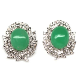 925 Plata de Ley 9 x 11 Mm. Verde Crisoprasa & Blanco Circonita Pendientes - Imagen 1 de 4