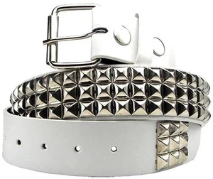 3-Row Metal Pyramid/Maltese Cross Studded Leather Belt Unisex Punk Rock Goth Emo - Picture 1 of 9