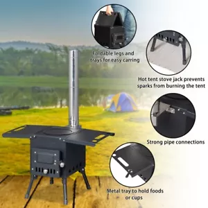 US Portable Wood Burning Stove Camping Stove for Outdoor Tent BBQ Camper Picnic - Picture 1 of 16