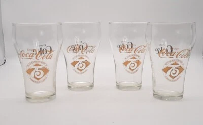 Coca-Cola Bell Soda Flare Glass 75º Aniversário Ouro 10 oz Dallas TX Lote De 4 - Imagem 1 de 4