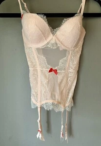 Victorias Secret Sexy Garter Slip Shimmer Lace Red Blush 34C Lingerie Honeymoon - Picture 1 of 5