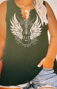 Neu ohne Etikett Grafik SGuitar Wings ärmellos schwarz T-Shirt Retro-Look Größe XLarge - Bild 1 von 5
