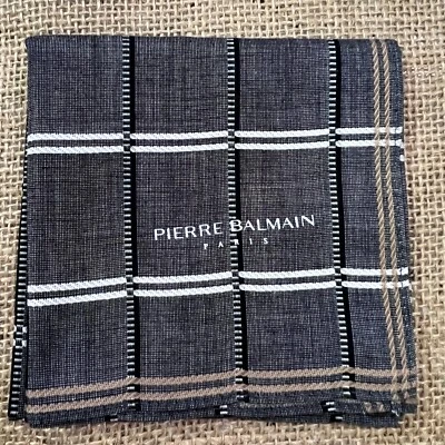 MAN HANDKERCHIEF COTTON ART POCKET SQUARE 18" CLASSIC GRAY CHECKED VINTAGE Foto 1 de 3