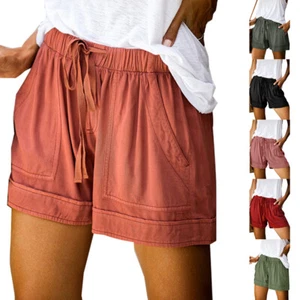 Plus Size Womens Elastic Waist Drawstring Hot Pants Ladies Summer Casual Shorts - Picture 1 of 29