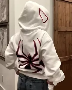 Full Zip Up Hoodie Streetwear Spider Graphic Oversized Y2k - Picture 1 of 4