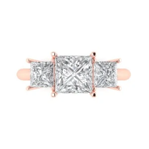 2.5Ct Princess Cut VVS1 Zirconia Diamond 3 Stone Anniversary Ring, 14K Rose Gold - Picture 1 of 11