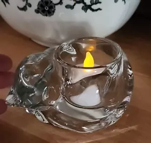 Candelabro de vidrio transparente para gato dormido Indiana Glass ~ luz de té votiva pequeña - Imagen 1 de 10