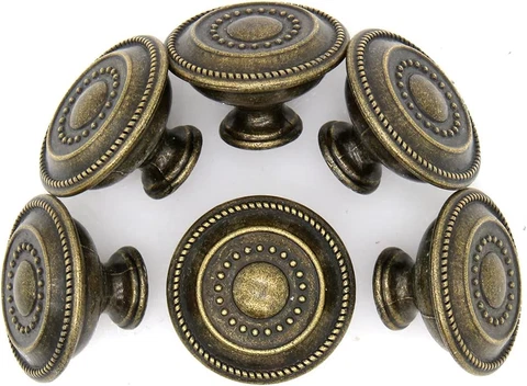LXZ 6 Pcs Vintage Antique Brass Knobs Handles - Cabinet Drawer Knob Pulls with E Cover