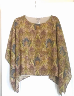 CHICOS Size 2 Multi Color Gold Metallic Polyester Fully Lined Poncho New w/Tag! - Image 1 of 4