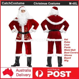 9PCS Santa Claus Costumes Christmas Fancy Dress Suit Xmas Gift for Adults Men - Picture 1 of 12