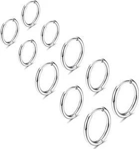 Set 5 paia orecchini a cerchio piccoli oro argento per donna uomo, simpatici orecchini huggie oro - Foto 1 di 2
