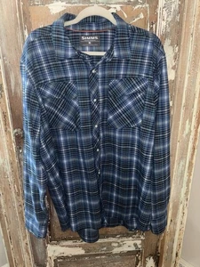 Simms Men’s Plaid Fishing Flannel Shirt – Blue/Black – Size XL - Picture 1 of 12