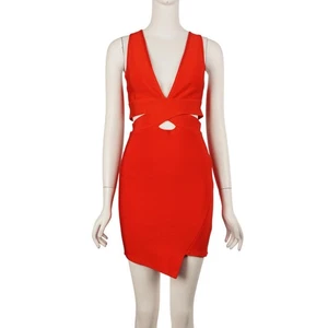 NWT NBD x NAVEN Women Sarah Dress S Cherry Red Criss Cross Cut-Out Bodycon Party - Picture 1 of 8