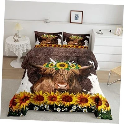 Edredón Girasol HighlCow Marrón Piel de Vaca Toro Ganado Edredón Completo Multi 26 Foto 1 de 4