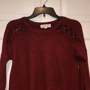 Junior's sz S Dark Red Sweater by Pink Rose Cutout Neckline Details - Picture 1 of 6