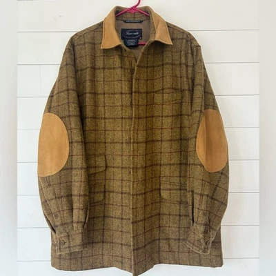 Faconnable Wool Mohair Cashmere Jacket XL Plaid Suede Elbow Patch Coat - Image 1 of 4