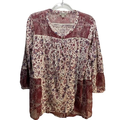 Lucky Brand Tunic Top Blouse Womens 2X Pink Mauve Boho Peasant Gauzy Cottagecore - Image 1 of 4