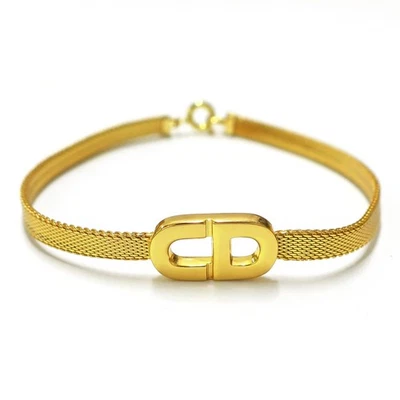 Pulsera Christian Dior Chapada en Oro Logo CD Dije Cadena #1143c Elevación Foto 1 de 4