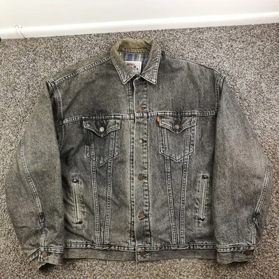 Chaqueta Levi's Vintage 1993 Naranja Tab Denim Lavado Negro Franela Forrada Para Hombres XL Foto 1 de 4