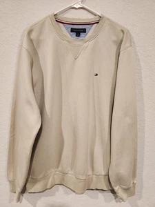 Tommy Hilfiger Men’s Crewneck Sweatshirt Beige Embroidered Flag Logo Size L - Picture 1 of 6
