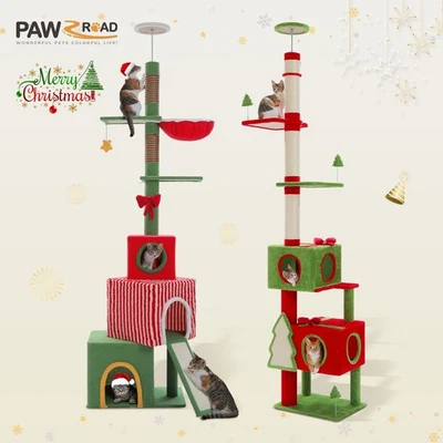 PAWZ Road Cat Christmas Tree Floor to Ceiling Cat Tower Scratching Post Cat Toys - Image 1 of 4