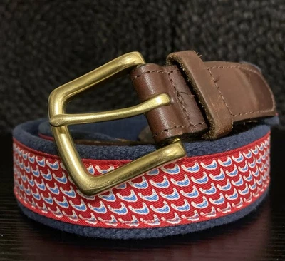 Cinturón clásico a cuadros de cuero latón 38 para hombre Vineyard Vines Nantucket Island Foto 1 de 4