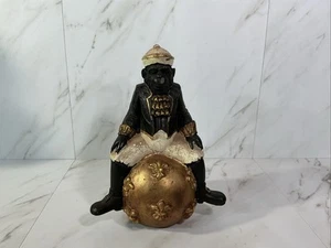 Black Monkey Sitting On Fleur De Lis Gold Ball Figurine ~ 8” - Picture 1 of 16