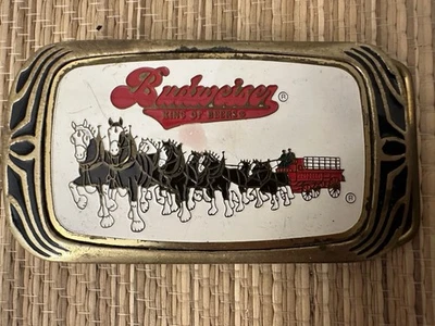 Budweiser King Of Beers Vintage Brass Belt Buckle Clydesdales - Image 1 of 4