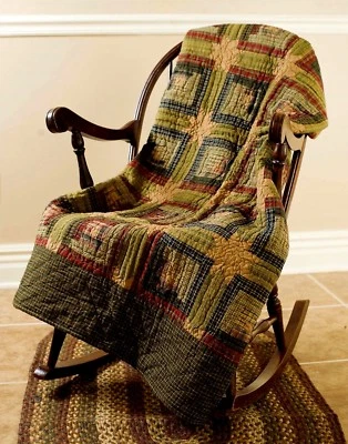 Green Quilted Patchwork Throw Country Primitive Tea Stain 50" x 60" Tea Cabin - Image 1 of 4