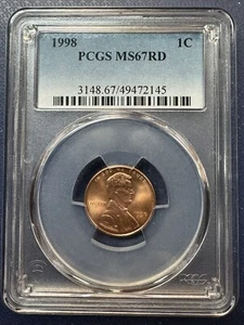 1998 PCGS MS67RD Lincoln Cent ! NEWLY ENCAPSULATED! Registry Set Candidate! - Picture 1 of 4