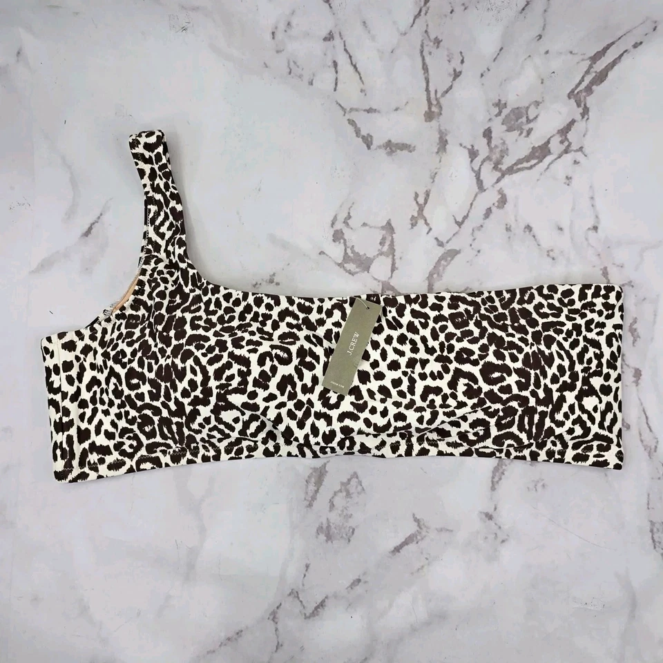 J.Crew One Shoulder Bikini Top Leopard Print Small Brown Beige BF203