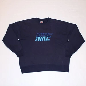 Nike Sweatshirt Mens L Crewneck Blue Vintage 90s Spell Out USA Made Pullover - Picture 1 of 6