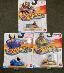 HOT WHEELS Marvel Character Set Of 3 - RACER VERSE - Wolverine, Thanos & Rocket - Picture 1 of 5