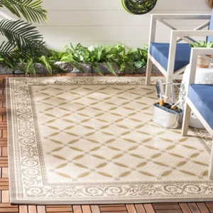 SAFAVIEH Outdoor CY7107-79A21 Courtyard Beige / Dark Beige Rug - Picture 1 of 12
