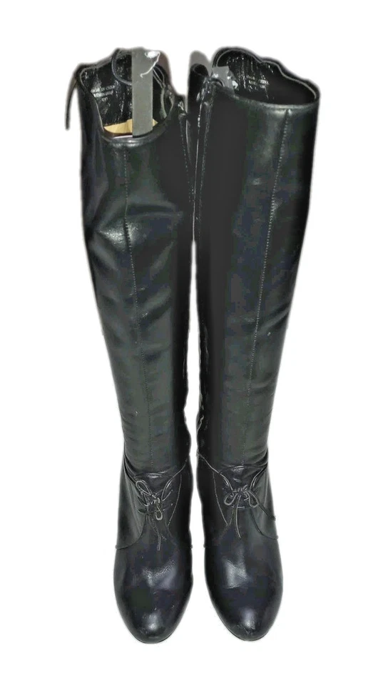 Botas Max Studio vintage negras hasta la rodilla de cuero con cremallera y tacón Foto 1 de 4