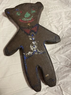 Vintage Folk Art Painted Anthropomorphic Wooden Bear Figure - Image 1 of 4