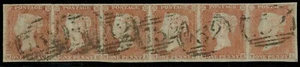 1841 1d Red Pl 142 MG-ML 4m Strip of 6 Rare STOCKBRIDGE 732 Worn Plate - Picture 1 of 1