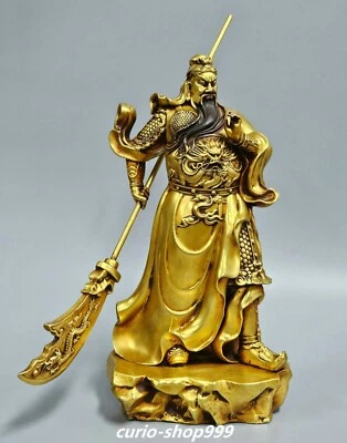 Cuchillo Bestia Dragón Oro Bronce Púrpura China 12" Guerrero Dios Guan Gong Yu Estatua Foto 1 de 4