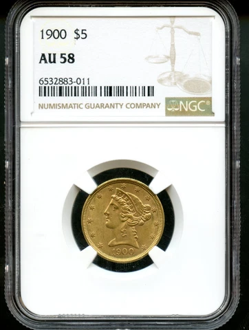 1900 Five Dollar $5 Liberty NGC AU 58 Cover