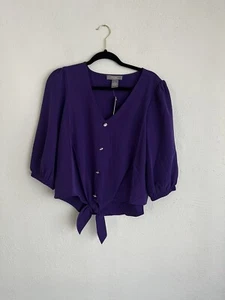 Olivia & Martin Woman Purple V-Neck 3/4 Sleeves Blouse, Size Medium  - Picture 1 of 7